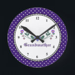 Horloge Ronde Grand-mère Clock<br><div class="desc">Une clock especially for Grandmother,  une nice for Mother's Day,  Birthday,  Christmas ou juste une cause.  Colorful polka dot trim can be switched to a solid color using the template tools.   Can be personalized,  too.  She'll love this unique venin !</div>
