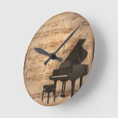 Horloge Ronde Grand piano avec notes musicales (Angle)