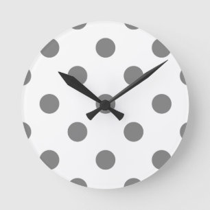 Horloge Ronde Grand pois - gris sur le blanc