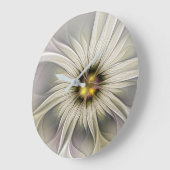 Horloge Ronde Grande Fleur d'ivoire, Abstrait Art Fractal Modern (Angle)