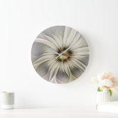 Horloge Ronde Grande Fleur d'ivoire, Abstrait Art Fractal Modern (Maison)