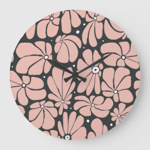 Horloge Ronde Grande floraison stylisée, motif floral transparen