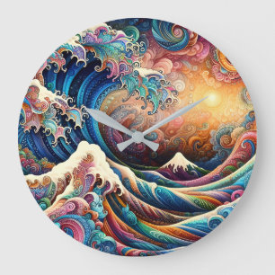 Horloge Ronde Grande vague, vague au large de Kanagawa v3