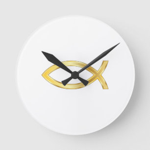 HORLOGE RONDE GRANDS POISSONS CHRÉTIENS