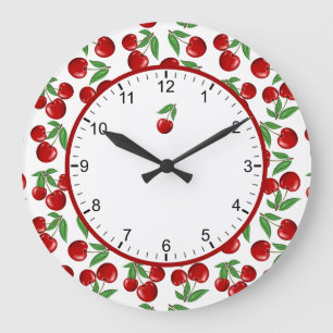 Horloge Ronde Graphique Cerises rouges sur toute la Motif grande