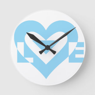 Horloge Ronde Graphique d'amour cool, Bleu
