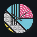 Horloge Ronde graphique de style pop art memphis Abstrait dans l<br><div class="desc">Abstrait audacieux,  coloré 80s pop art memphis style graphique</div>