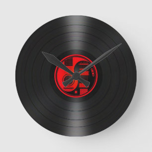 Horloge Ronde Graphique rouge et noir de vinyle de guitares de