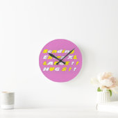 Horloge Ronde Graphiques blancs rose jaune extra-gros carreaux (Maison)