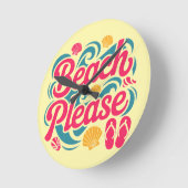 Horloge Ronde Graphisme Rétro « Beach Please » : Typographie Ros (Angle)