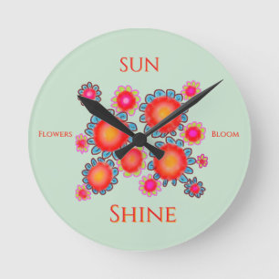 Horloge Ronde Graphisme Tournesols Rouges ‘Fleurs de Soleil en F