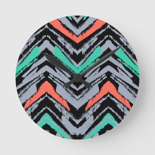 Horloge Ronde Gray, Teal, et Coral Hand Drawn Chevron Pattern (Recto)