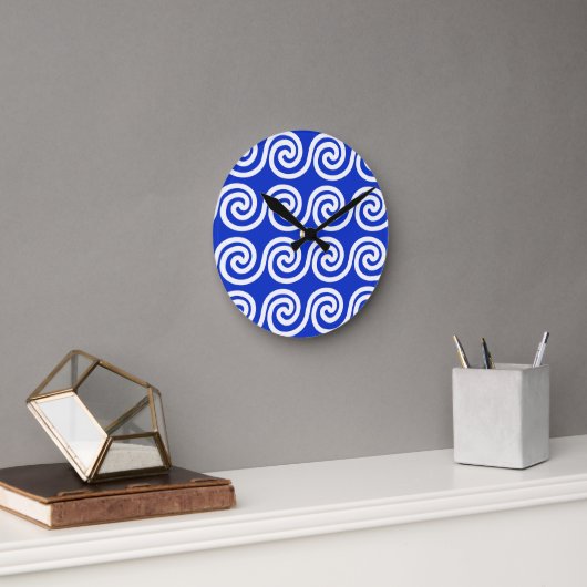 Horloge Ronde Grec Meander Key Waves Motif Bleu (Bureau)