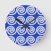 Horloge Ronde Grec Meander Key Waves Motif Bleu (Recto)