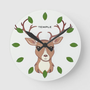 Horloge Ronde Green Bay Feuilles & mignonette Reindeer Face