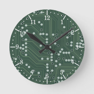 Horloge Ronde Green Circuit Board Arrière - plan Art Motif