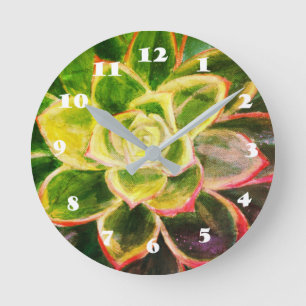 Horloge Ronde Green Succulent Plant Art  Wall Clock