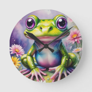 Horloge Ronde Grenouille Avec Art numérique Fleur