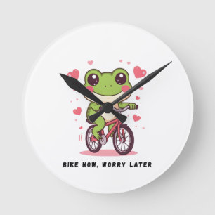 Horloge Ronde Grenouille Mignonne à Vélo Cadeau Drôle pour les