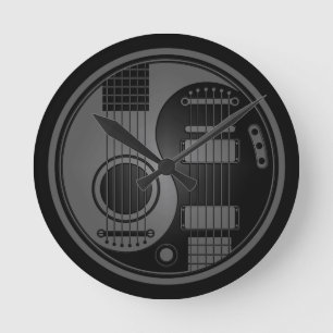 Horloge Ronde Grey and Black Acoustic Electric Guitars Yin Yang