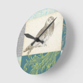 Horloge Ronde Grey Owl sur Arrière - plan Motif (Angle)