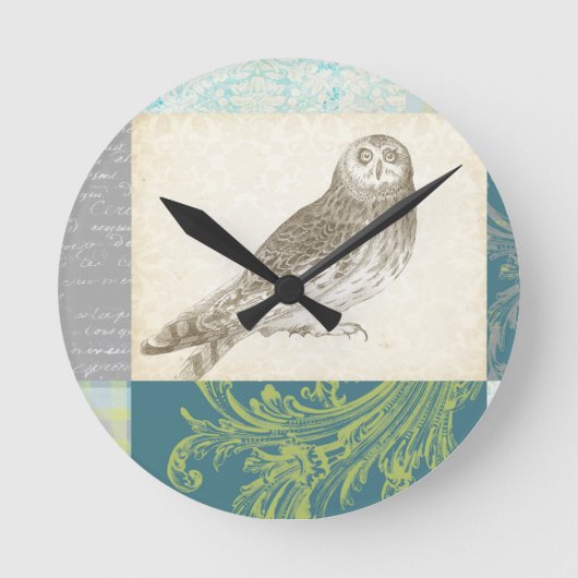Horloge Ronde Grey Owl sur Arrière - plan Motif (Recto)
