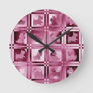 Horloge Ronde Grille de chiots écossais à motifs