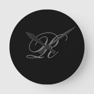 Horloge Ronde Gris noir minimaliste Ajouter Monogramme initial