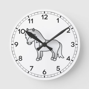 Horloge Ronde Gris Shetland Pony Cute Dessin Illustration