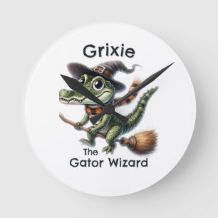 Horloge Ronde Grixie L'Assistant Gator Fait Broom Halloween
