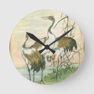 Horloge Ronde Grues orientales au bord de l'eau