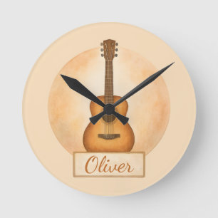 Horloge Ronde Guitare Acoustique Nom Personnalisé Pour Amoureux 
