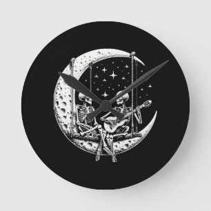 Horloge Ronde Guitare de lune de couple de squelettes