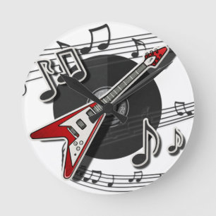 Horloge Ronde Guitare électrique Rock & Roll Notes Cool
