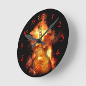 Horloge Ronde Guitare en feu (Angle)