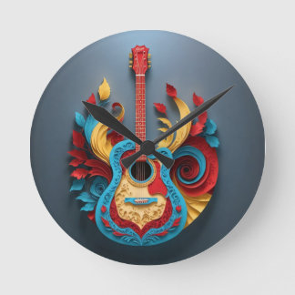 Horloge Ronde Guitare Imaginaire colorée