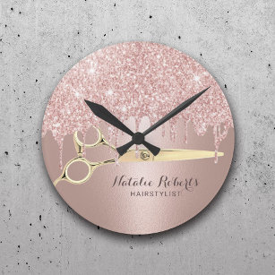 Horloge Ronde Hair Stylist Rose Gold Glitter Drips Salon de la m