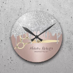 Horloge Ronde Hair Stylist Silver Glitter Drips Rose Gold Salon<br><div class="desc">Hair Stylist Silver Glitter Drips Rose Gold Salon Clocks.</div>