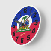 Horloge Ronde Haitian Flag & Haiti Clock, Large Numbers / emblèm (Angle)