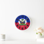 Horloge Ronde Haitian Flag & Haiti Clock, Large Numbers / emblèm (Maison)