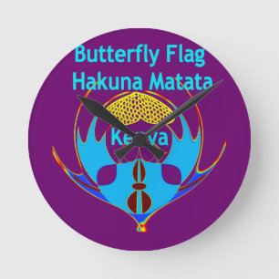 Horloge Ronde "Hakuna Matata Kenya" Papillon Impression d'art/G