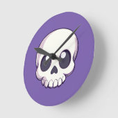 Horloge Ronde Halloween au crâne de caricature mignon (Angle)
