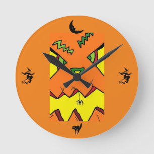 Horloge Ronde Halloween Jack O-Lantern et Spider Clock