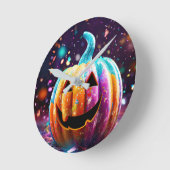 Horloge Ronde Halloween Jack O’Lantern Neon Pop Art (Angle)