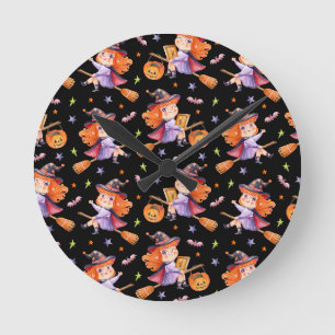 Horloge Ronde Halloween jolie sorcière lancer oreiller