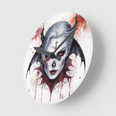 Horloge Ronde Halloween mystique Vampire femme Aquarelle (Angle)