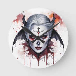 Horloge Ronde Halloween mystique Vampire femme Aquarelle