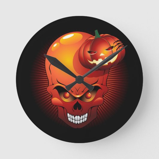 Horloge Ronde Halloween Skull and Pumpkin (Recto)
