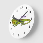 Horloge Ronde Happy green iguana cartoon (Angle)