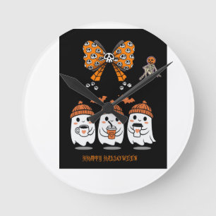 Horloge Ronde Happy Halloween – fantômes café mignons